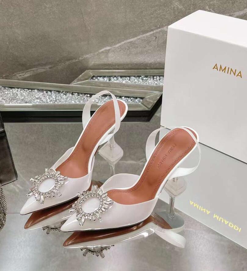 Amina Muaddi Sandals Top Luxury Designer Dress Shoes Crystal Diamond Decoration Transparent PVC Wine Cup Heels