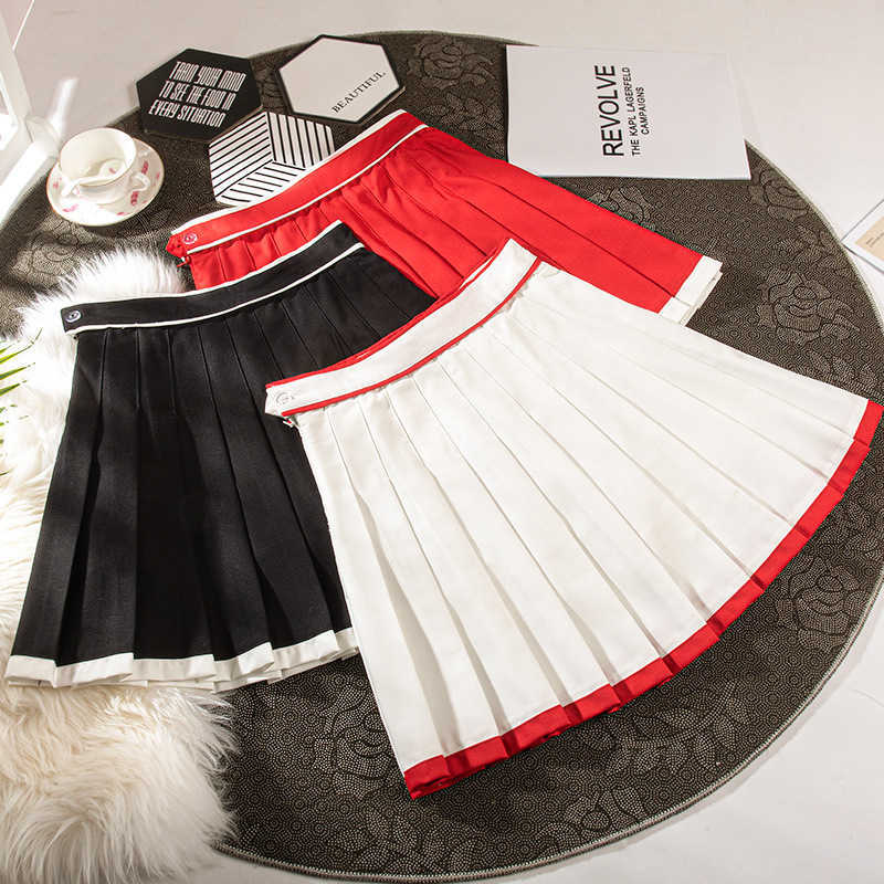 Skirts School Uniform Mini Pleated Hit Colorful High Waist Red Sprint Sports Leisure Women's Skateboarding P230529