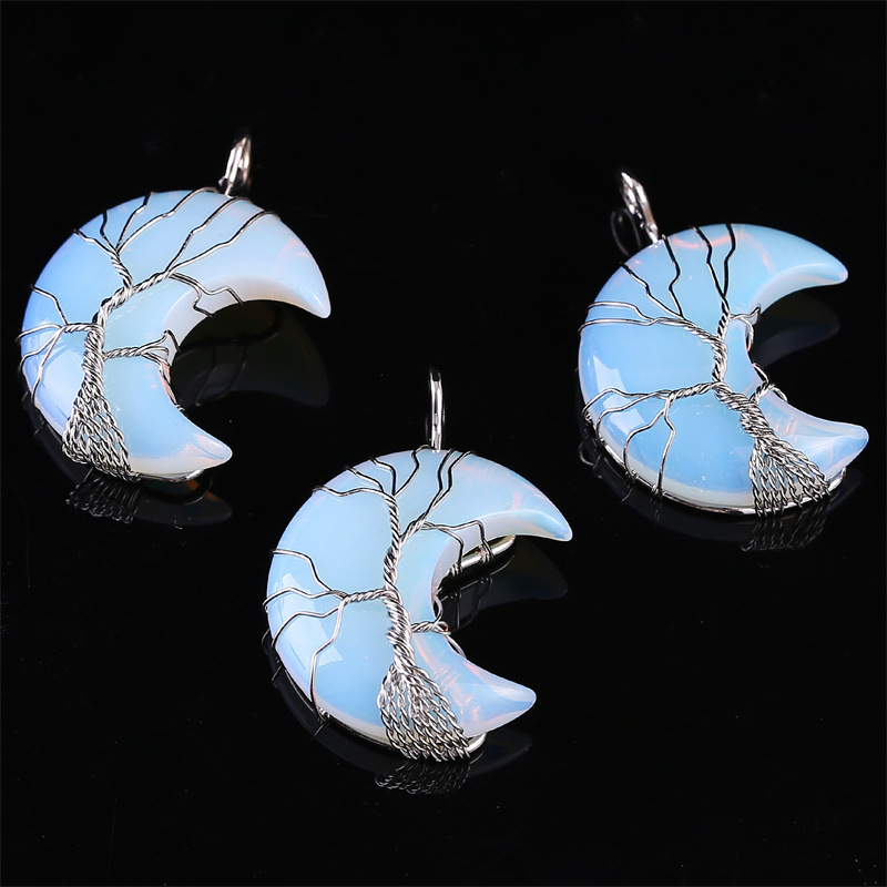 Crystal Stone kettingen Levensboom hanger Natuurlijke stenen maan hanger ketting mode -accessoires