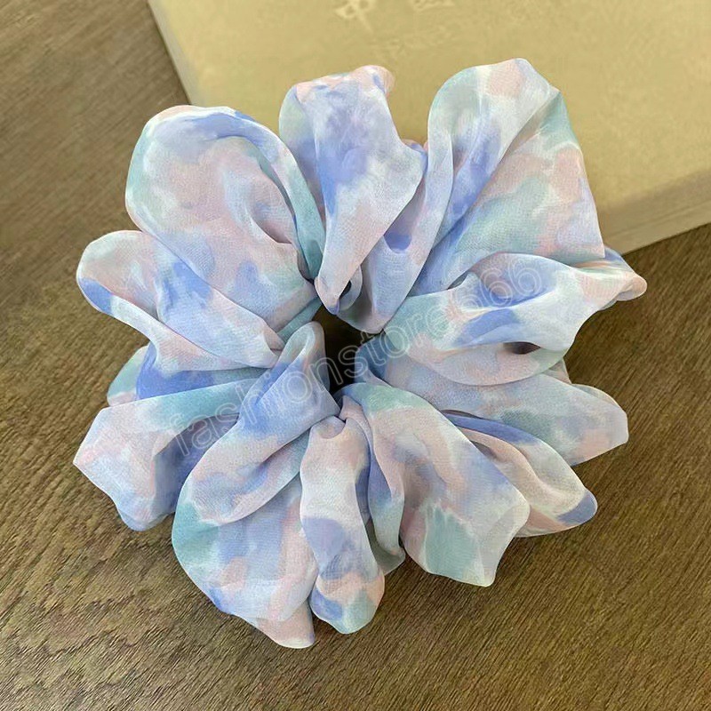 Satin Chiffon Tie-Dye Print Scrunchies Hårbindningar Sweet Fairy Elastic Hair Bands for Girls Women Ponytail Holder Hair Accessories