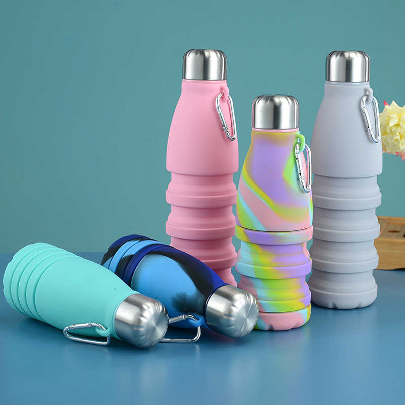 water bottle 550ML Portable Silicone Scalable Foldable Water Bottle Outdoor Sports Travel Beverage Cup with Large Capacity P230530