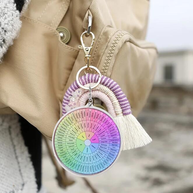 Party Favor Feeling Wheel Double Sided Keychain Colored Acrylic Keychains Bagage Dekorativ hänge nyckelkedjor