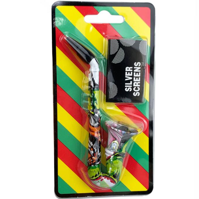 Dernière pipe à fumer colorée Saxophone trompette forme métal tabac filtre à main cigarettes tuyaux fumée outils accessoires avec écrans à mailles