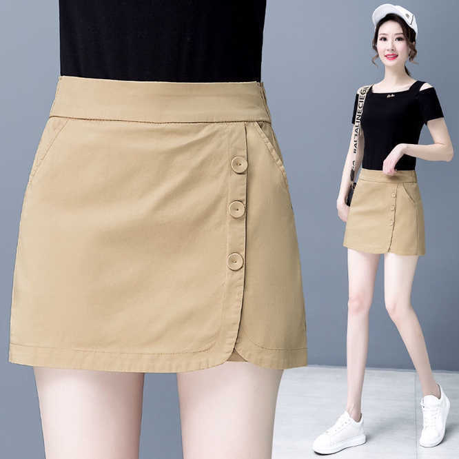 Gonne Nuovi pantaloncini sottili sciolti della Corea del Sud in primavera e in estate a vita alta A-SKIRT finti pantaloni da sci in due pezzi Cachi da donna P230529