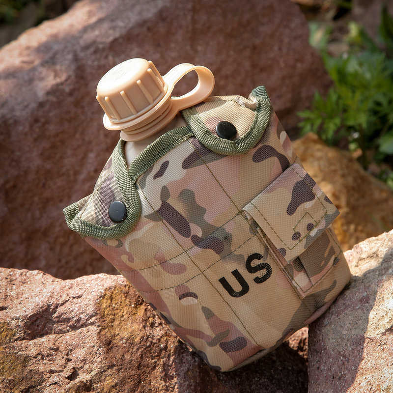 1L military outdoor bottle with camouflage bag portable camping mountain hiking backpack survival water cup P230530