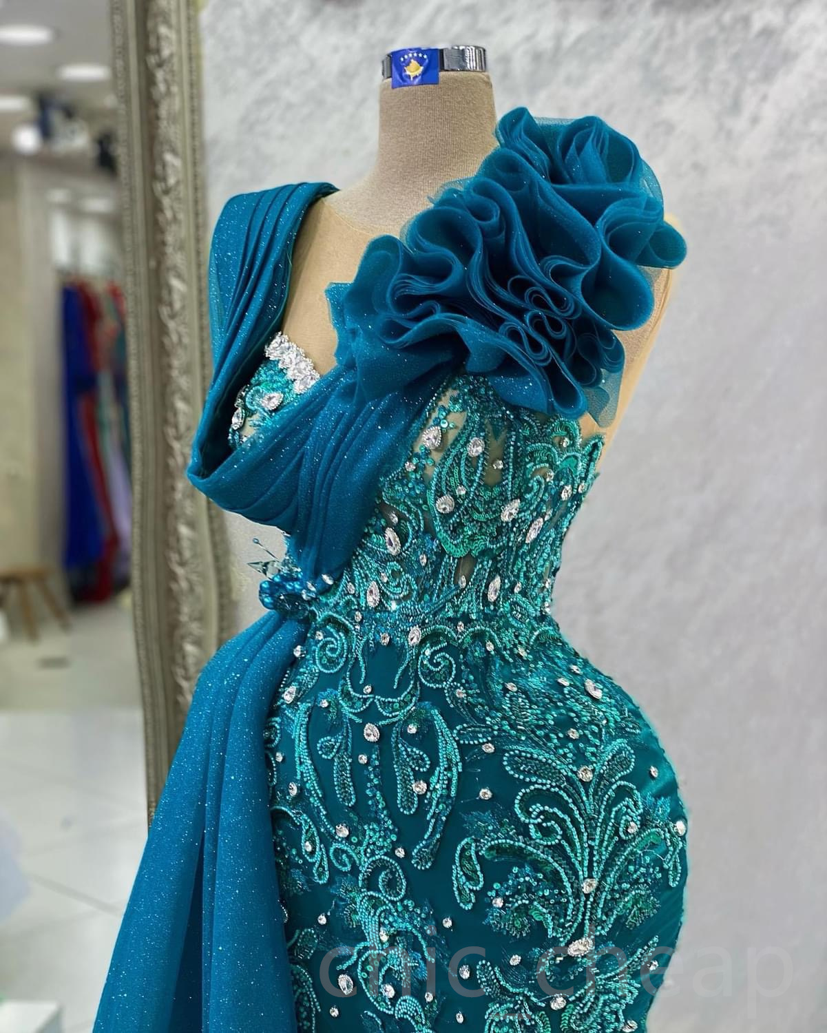 2023 May Aso Ebi Beaded Crystals Prom Dress Mermaid Sequined Lace Evening Formal Party Second Reception Birthday Engagement Gowns Dresses Robe De Soiree ZJ345
