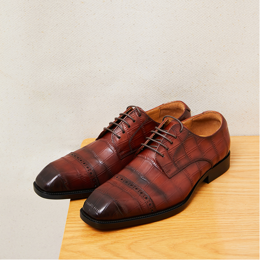 Italie hommes en cuir véritable oxford mariage affaires hommes robe chaussures plates dos bordeaux Crocodile motif bout carré chaussures pour hommes