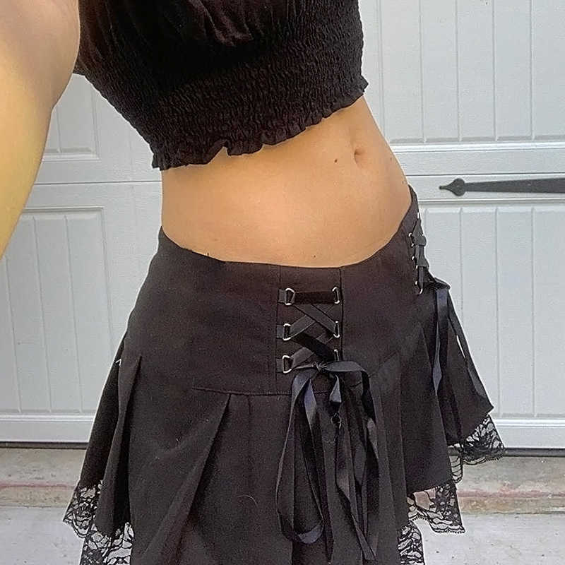 Spódnice lacergoot y2k plisowane skórzane damskie styl punkowy ciemny akademicka estetyka retro 90s Street Black Dance Minisplirt P230529