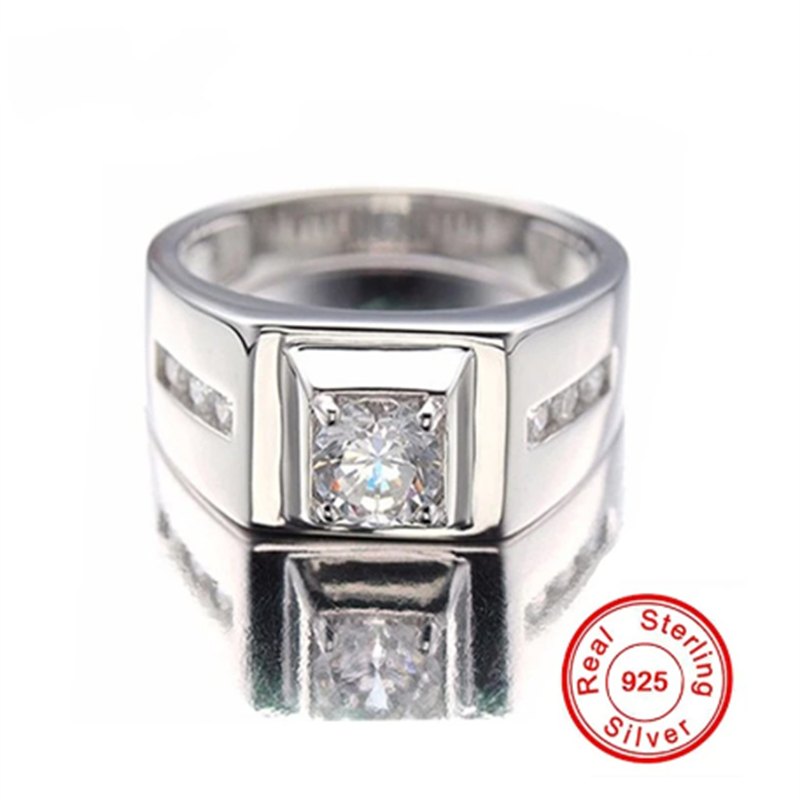 Vecalon Solitaire bague homme 925 argent Sterling AAAAAZircon Cz fiançailles alliance bagues pour hommes Fine doigt bijoux