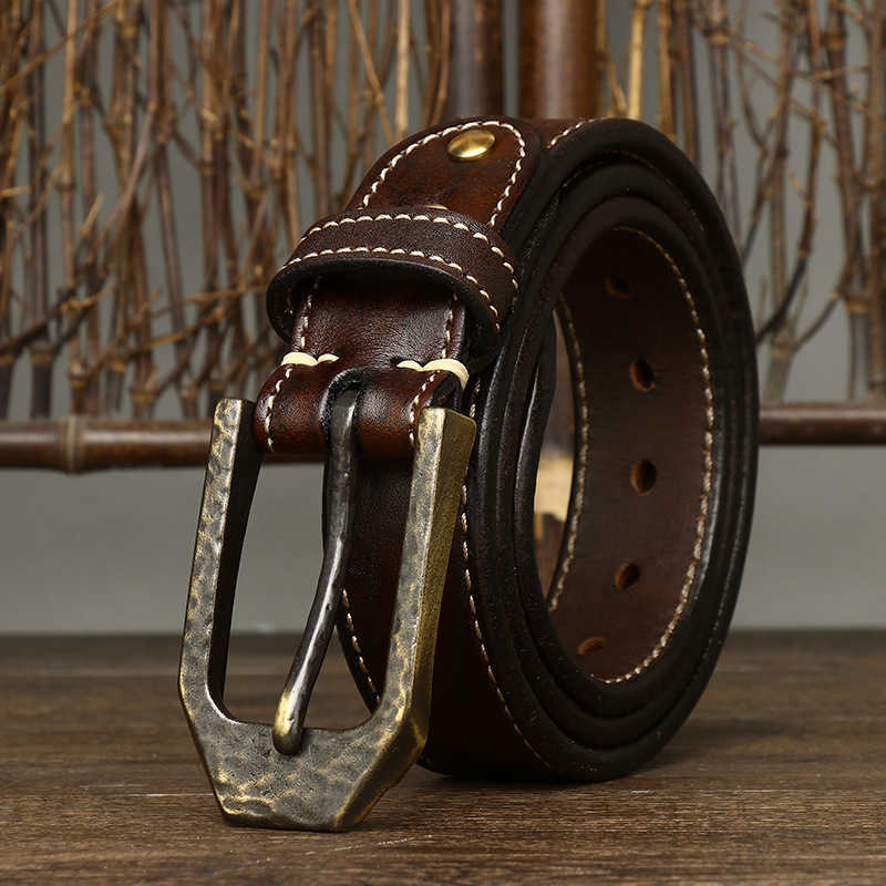 3.8CM high-quality thick vintage genuine leather heavy-duty pin buckle waist men's denim belt G230529
