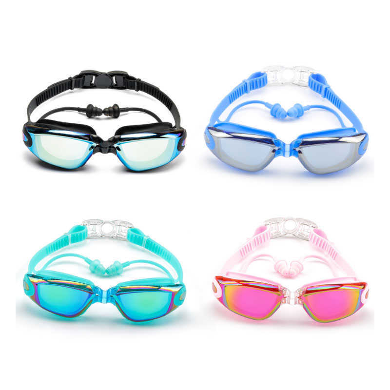 Brille Schwimmbrille Männer und Frauen Ohrstöpsel Wasserdichte Anti-Beschlag-Maske Professionelle Erwachsene Schwimmbad Goggs Spiegel Schwimmbrille AA230530