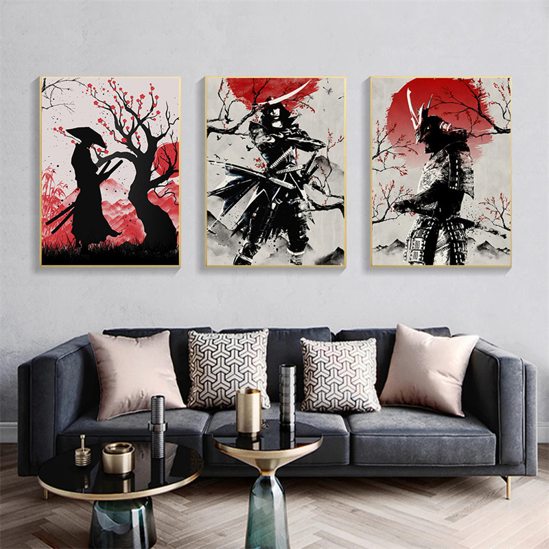 Japońskie malarstwo plakaty i druki japonia samuraj płótno artystyczne malarstwo Anime obrazy na ścianę do salonu Home Decor