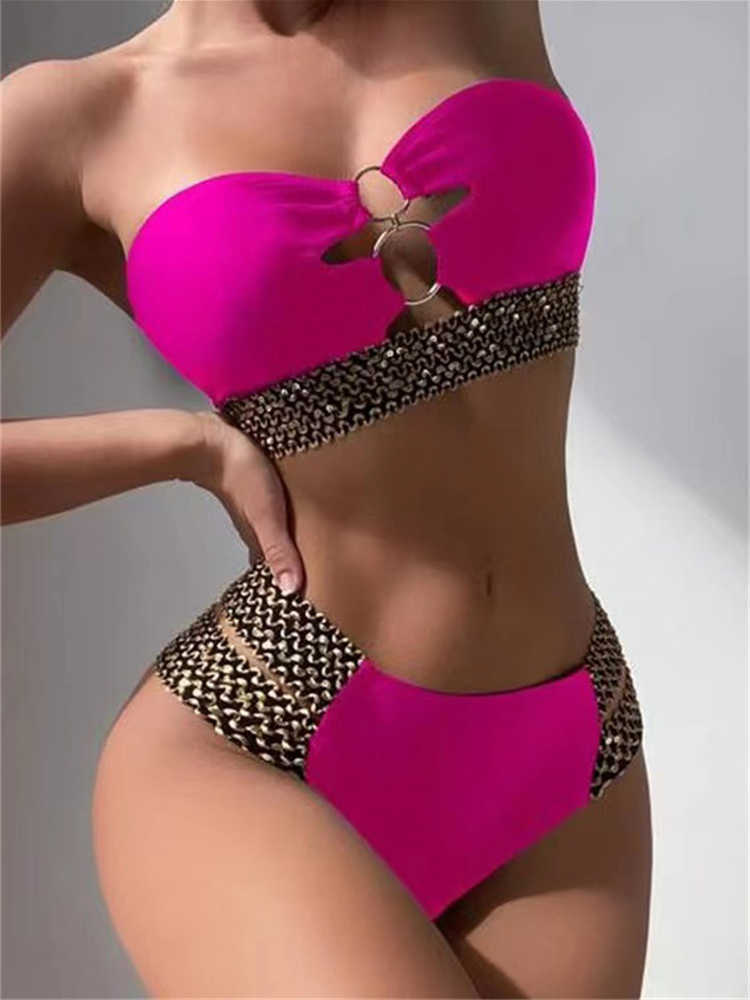 2023 New Women's Sexy Strapless Bandeau Bikini Set High Waist Two Piece Beach Swimwear Biquini P230530