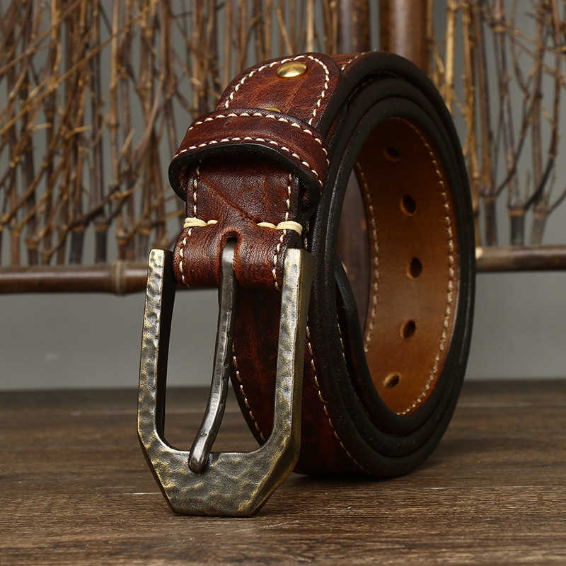 3.8CM high-quality thick vintage genuine leather heavy-duty pin buckle waist men's denim belt G230529