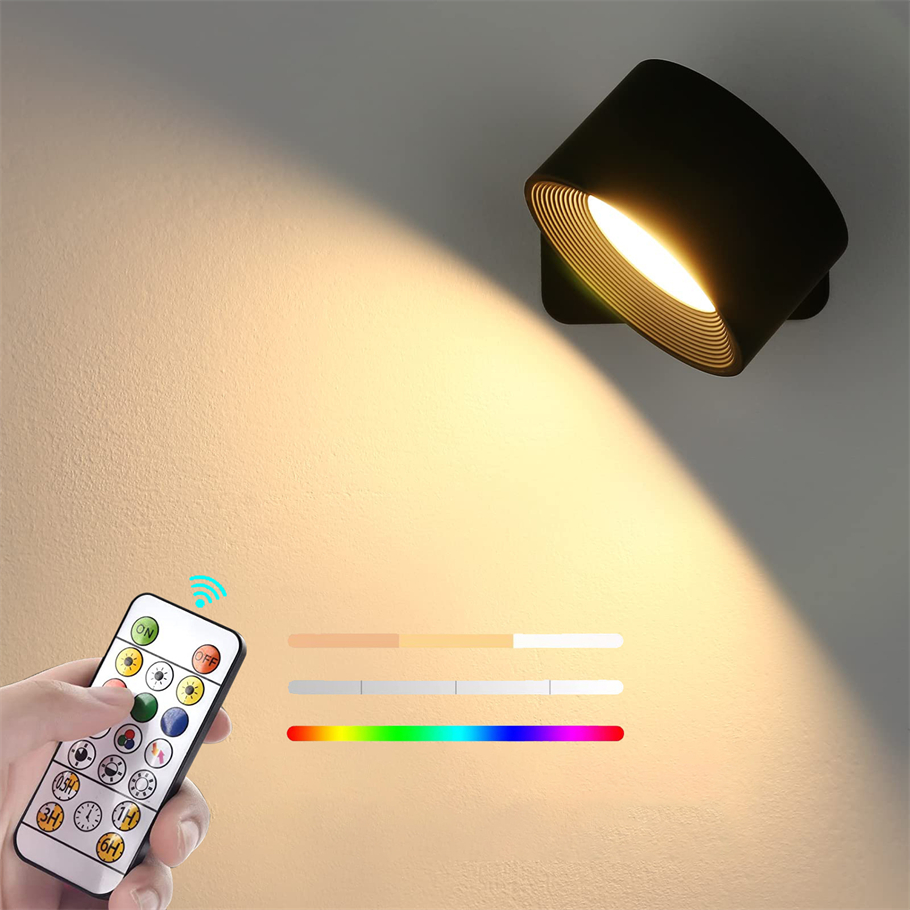 LED Duvar Sconce, 24 LITMBABLE Duvar Lambası Şarj Edilebilir, Uzaktan Kumanda, Manyetik Top 360 ° Döndürme Duvar Işıkları Yatak Odası Dolap Dolabı Gece Işığı USB