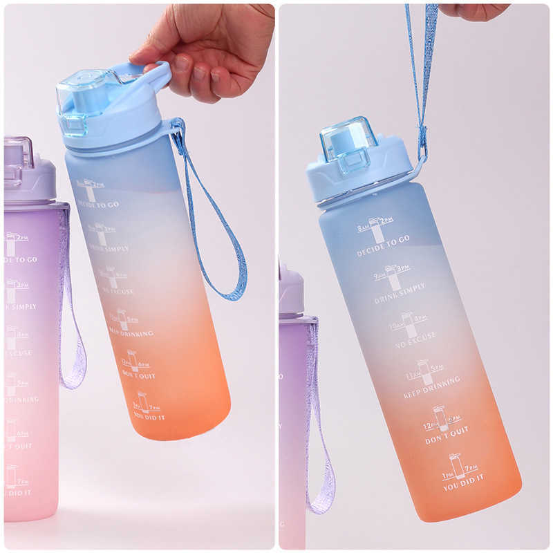 Vattenflaska Ny 1-liters utomhusskola Frosted Sport Portable Water Bottle Space Cup Summer Tour P230530