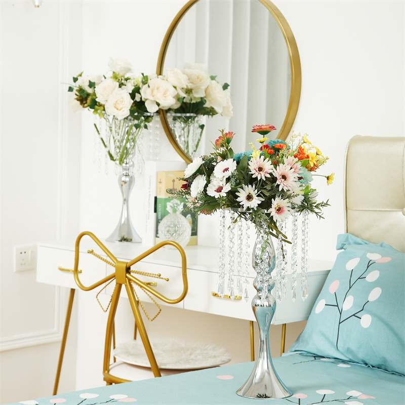 Soporte de candelabros para bodas, mesa de hierro dorado y plateado, bandeja de flores, decoraciones para el hogar