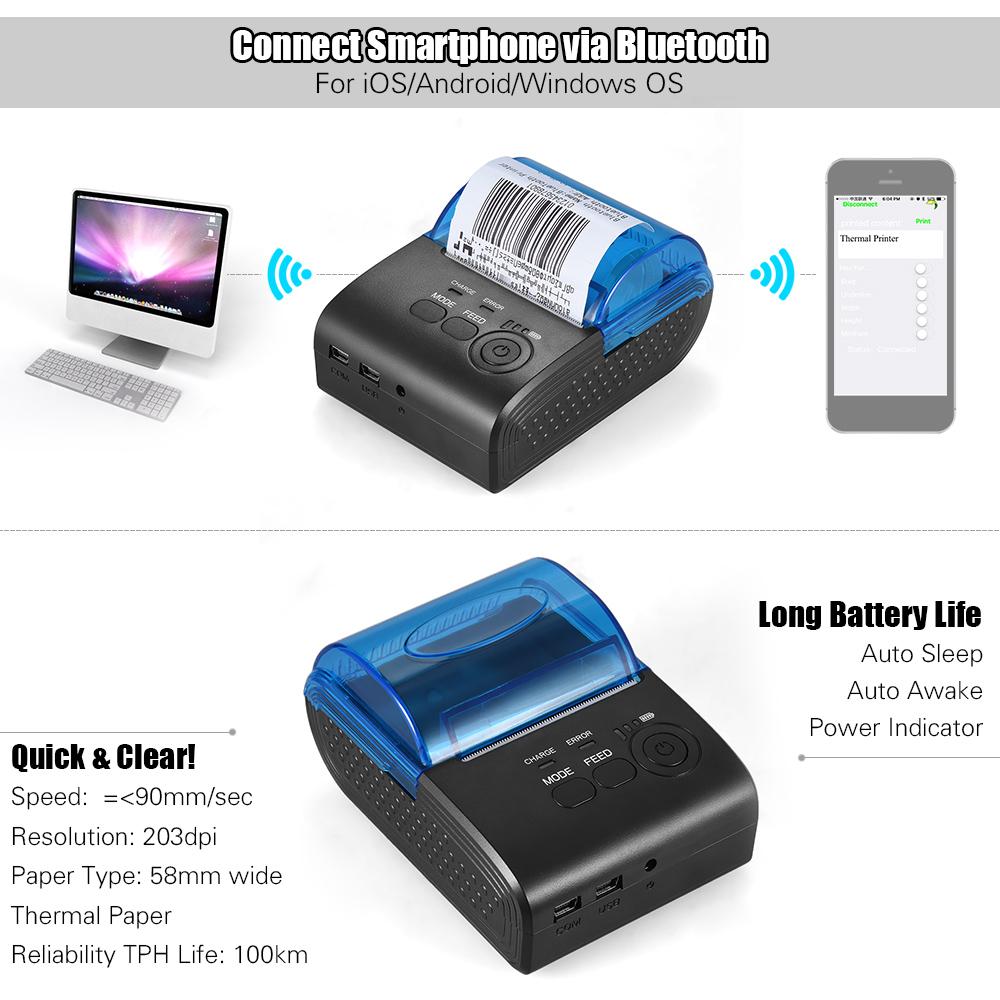 Drukarki Przenośne mini 58 mm bezprzewodowe USB Drukarka termiczna rachunek za wydrukowanie Pos Prinowanie POS5805DD dla iOS Android Windows