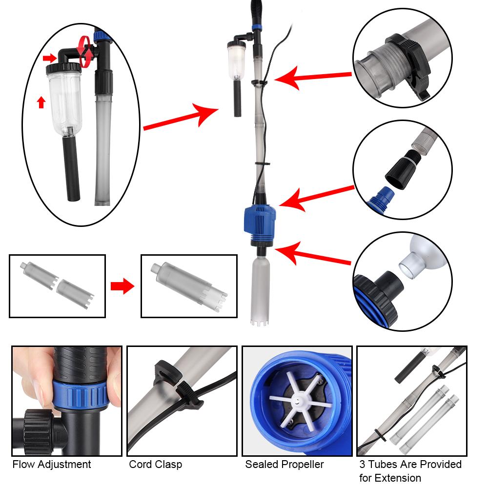 Werkzeuge Aquarium Siphon betrieben Reiniger Aquarium Sand Waschmaschine US-Stecker elektrischer Siphon Filter Vakuum Kies Wasserwechsler Abfallentferner