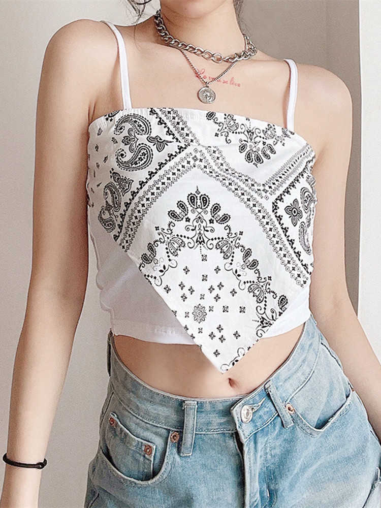 Zbiorniki damskie Camis Summer Sexy Streetwear Printing Cute Crop Tops for Women Fashion Ubrania Y2K White Corset Top Krótki czarny cami pod koszulą T230531