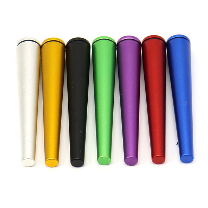 Pocket Portable Smoking Colorful Aluminium Alloy Dry Herb Tobacco Cone Horn Cigarette Cigar Holder Stash Case Sealing Waterproofing Storage Tube Bottle DHL