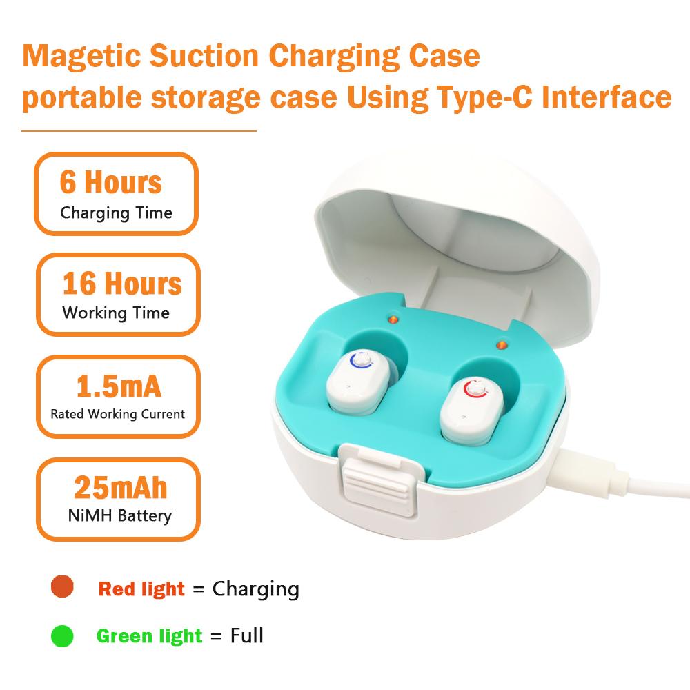 Chargers One Pair New Mini Size Rechargeable CIC Audiy Aid Invisible Earbuds with Recharge Clager Case DropShipping Aids