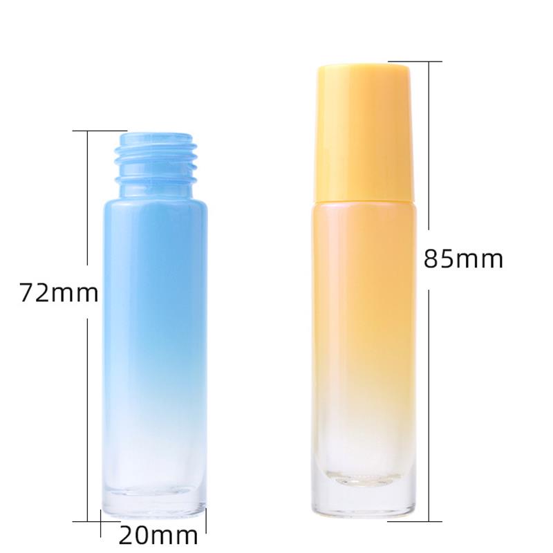10 ml tryckt glasrulle flaskor rese bärbar parfym eterisk oljeflaska mini gradient färg tom kosmetiska flaskor
