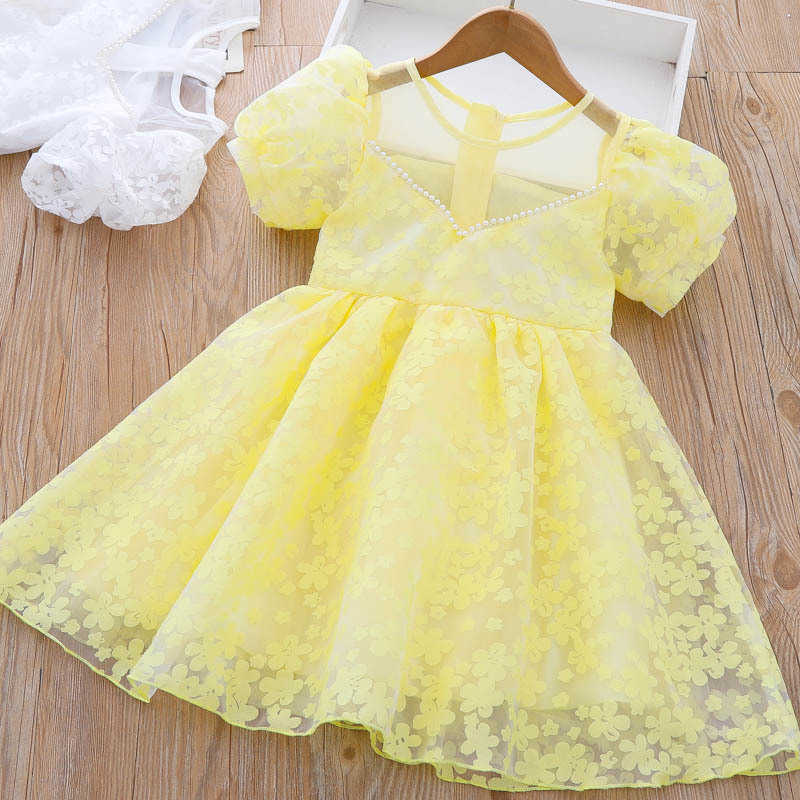Flickans klänningar Girl Bubble Sleeve Dress 2023 Sommar Nya barn Puffy Princess Dress Party Dress for Kids Girl Flower Dresses For Weddings AA230531