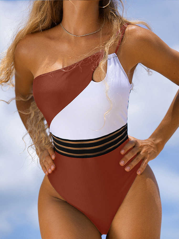 2019 Sexy épaule une pièce femmes noir et blanc maillot de bain coupe haute Push Up maillot de plage Bikini P230530