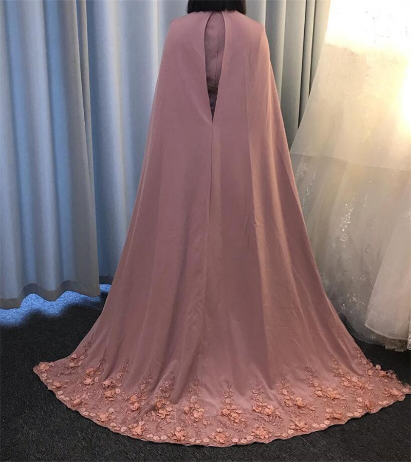 Vestido de noite rosa de luxo rosa com macacão deslumbrante com captura vestido floral vestido de manga longa manto formal de mariage 2023 vestidos de noche dubai chic