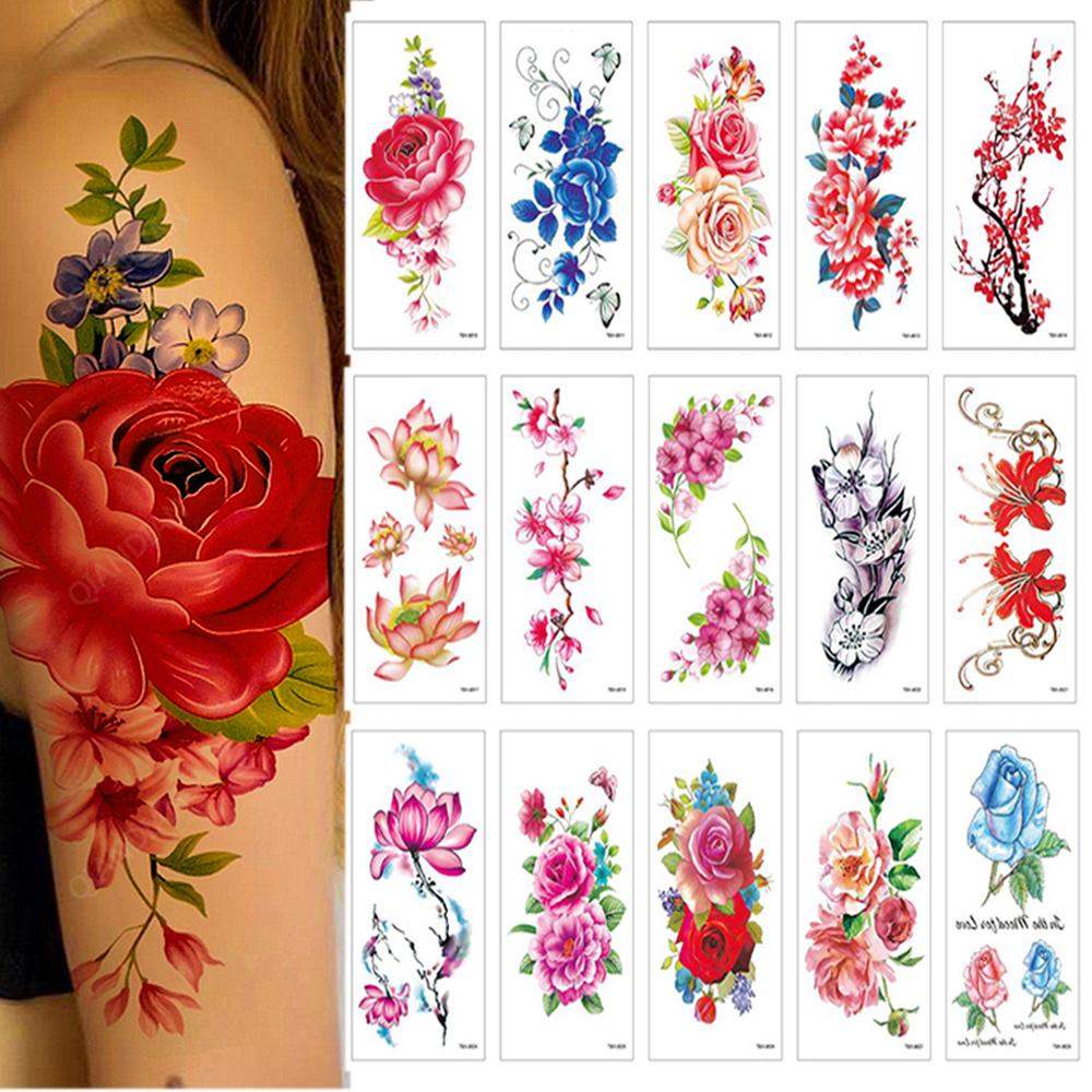 Tatuagens atacado 100 pçs tatuagem temporária adesivos 3d beleza flor lótus rosa ameixa bossom peônia corpo henna mandala tatoo feminino menina