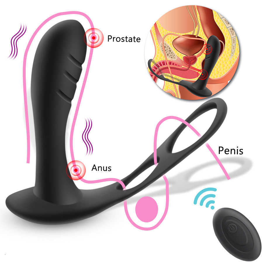 Massaggio prostata maschile vibratore Tappo anale Controllo wireless usura silicone stimola il ritardo del massaggiatore Anello di eiaculazione uomini