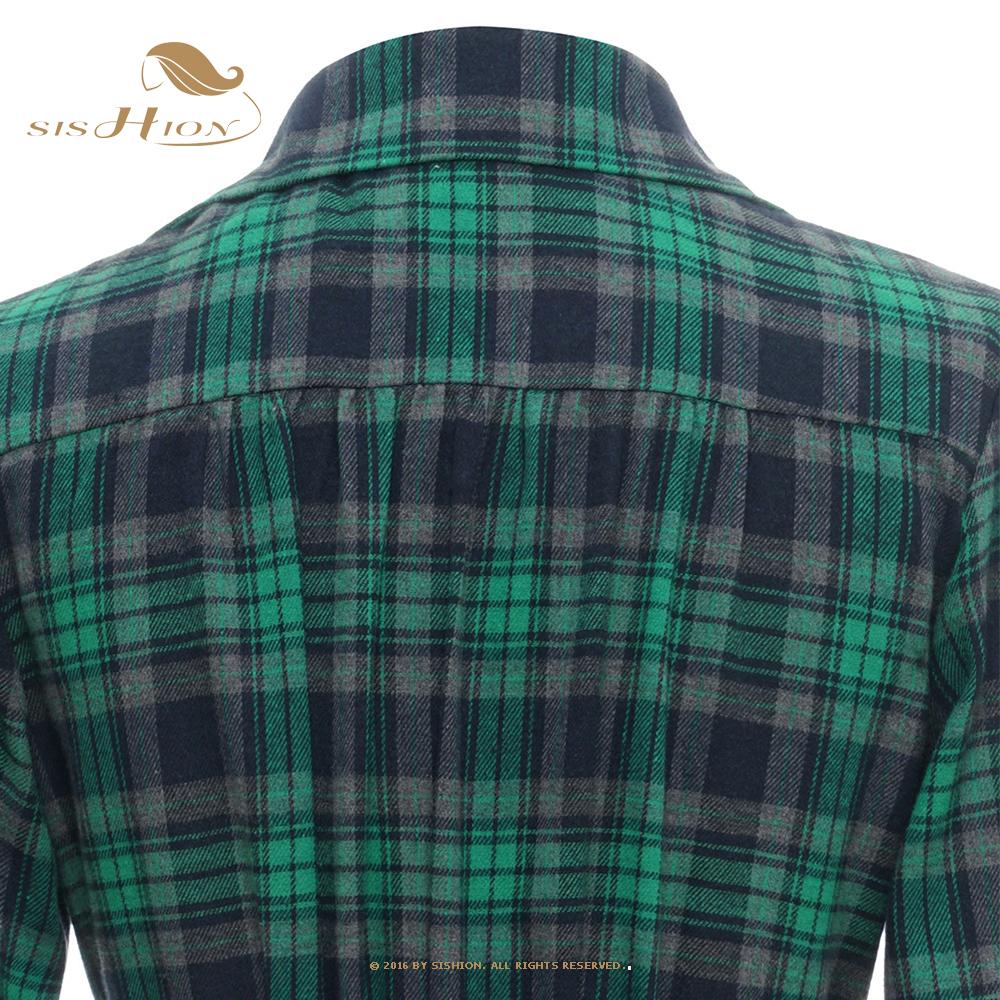 Dresses SISHION Green and Black Hepburn Elegant Women Dress VD2598 3/4 Long Sleeve Swing Autumn Vintage Plaid Dresses