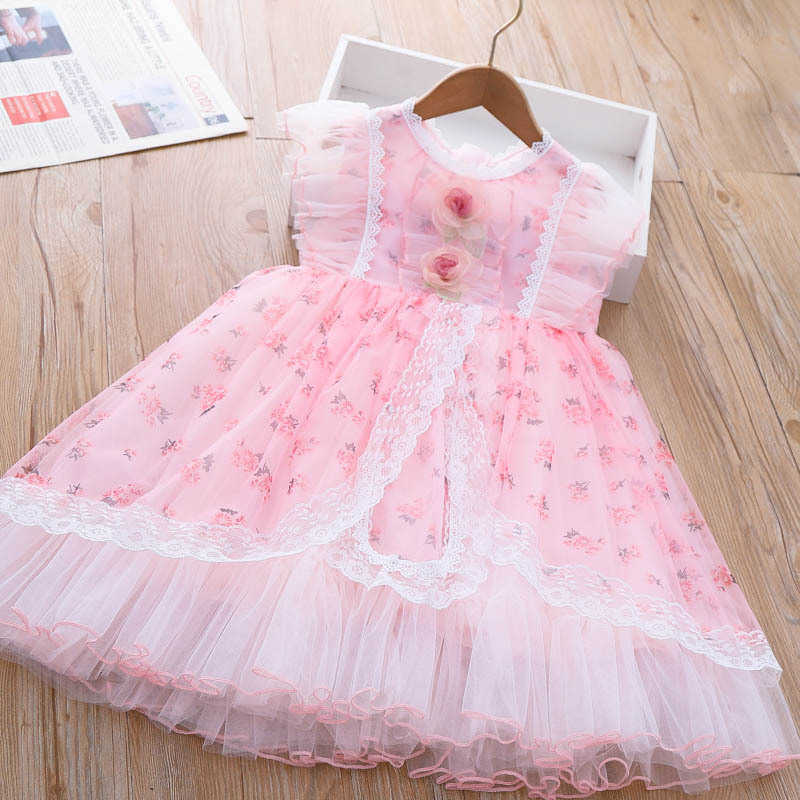 Flickans klänningar Girls Flower Dress 2023 Summer New Little Girl Super Fairy Sleeveless Mesh Princess Lorita Dress AA230531