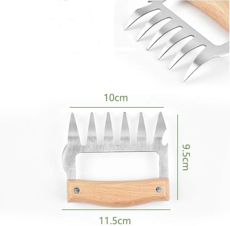 Metal Meat Claws Stainless Steel Meat Forks with Wooden Handle BBQ Meat Shredder Claws Kitchen Tools