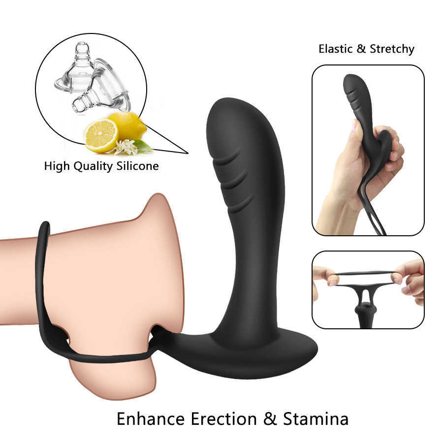 Massaggio prostata maschile vibratore Tappo anale Controllo wireless usura silicone stimola il ritardo del massaggiatore Anello di eiaculazione uomini