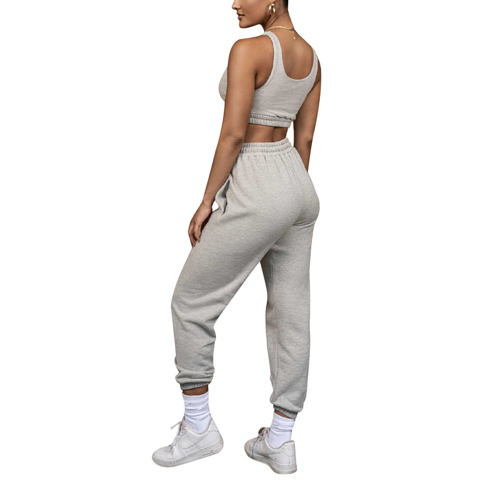 Spårar Kvinnors 2-delade avslappnad set Vest Crop Top+Pants Jogging Pants Gym Sportswear Street Clothing P230531