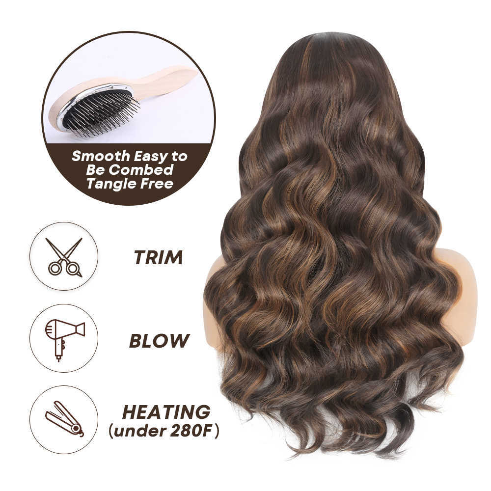 Body Wave Spets Front Wigs Highlight spets frontala peruker Syntetiska omberblond /röd höjdpunkt med svart färgat med babyhår 230524