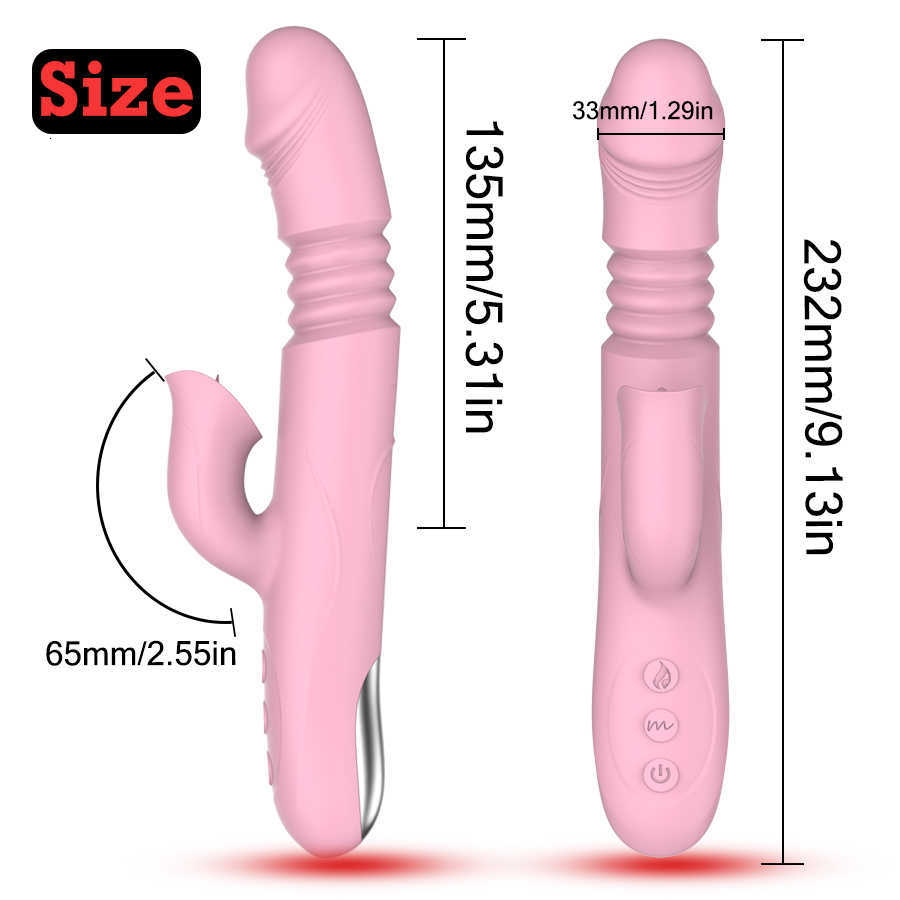 Massager Double Tongue Vibrating Dildo with Warming Telescopic Rotating Vibrators for Woman Anal Vaginal Clitoris Stimulator