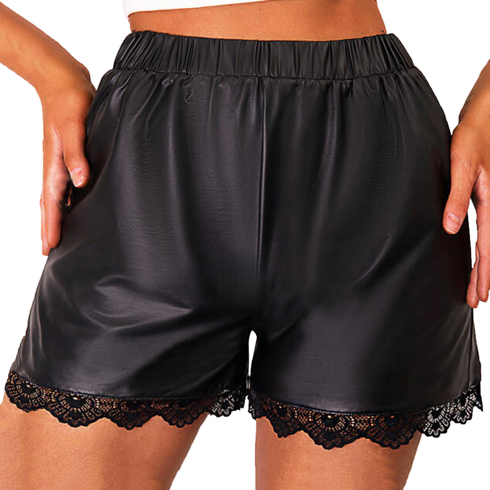 NIEUW ZOER GEBOORD PATENT LEDER TAKKE SEXY Casual Outdoor Shorts Plus Size Underwear Cortos Dameskleding P230530