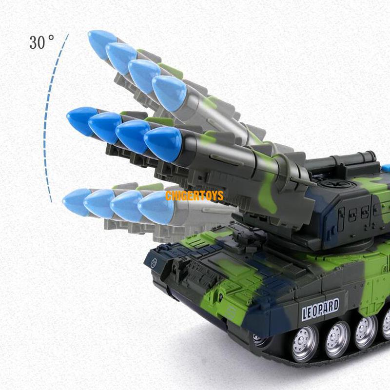 360 rotierendes Kinderspielzeug-Panzersimulationsmodell Tiger Militärpanzerraketen-Panzerautomodell klingendes leuchtendes Spielzeug Junge Geschenk