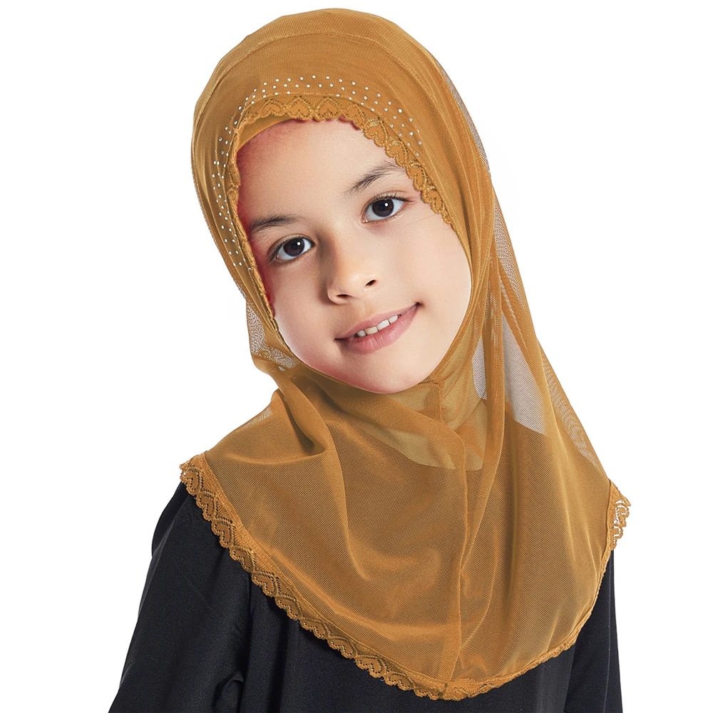 Vlakte Kleine Meisje Kant Amira Hijab Underscarf Fit 2-6 Jaar Oude Kinderen Al-Amira Pull Op Islamitische sjaal Headwrap Hoofdbanden Tulband