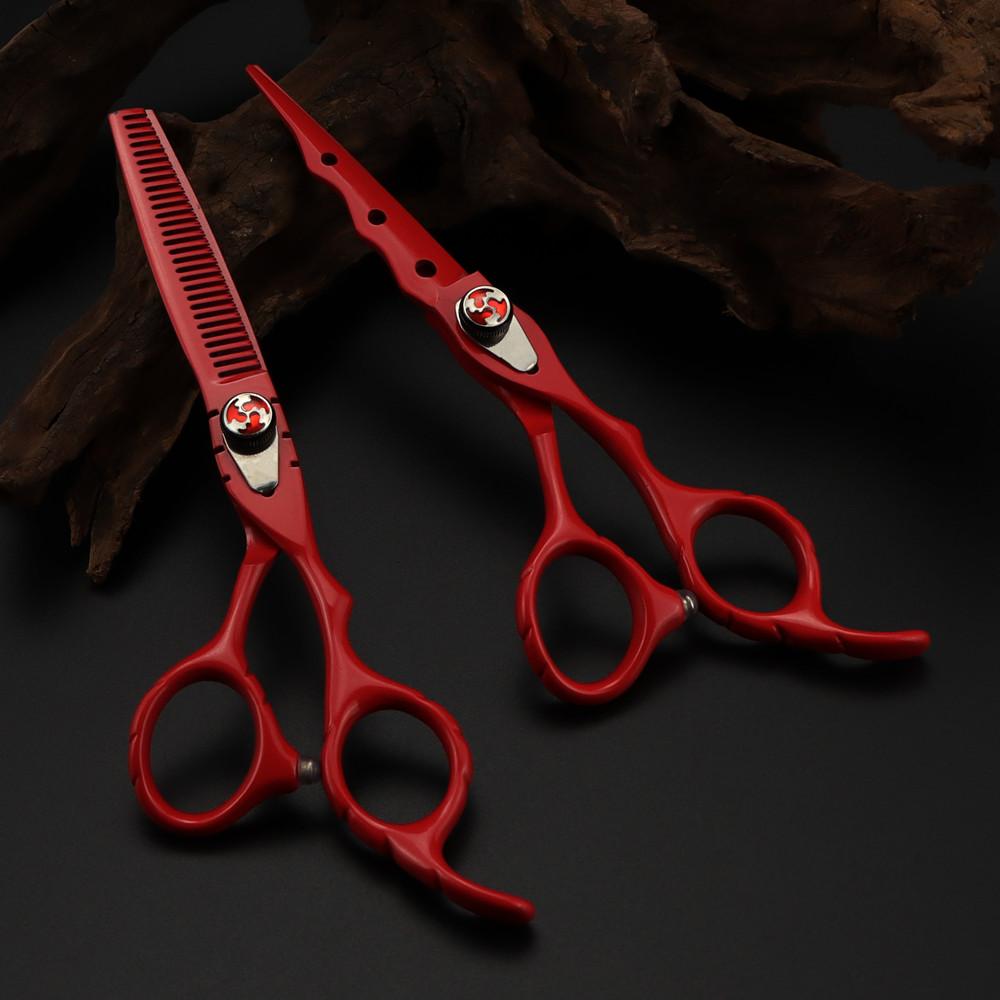 Tools Professional Japan steel 6 '' Flame gem hair scissors set cutting barber haircut thinning shears hairdressing scissors