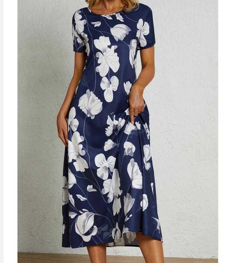 Kleider Sommerkleid Damen Sommer Sexy Midi Plus Size Casual Lose Kurzarm Bedrucktes Langes Kleid P230530