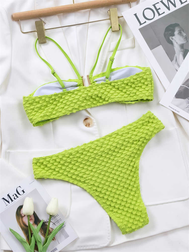 2023 yeni katı yüksek bel tanga bikini seti iki parçalı mayo Brezilyalı kadın plaj takım elbise p230530