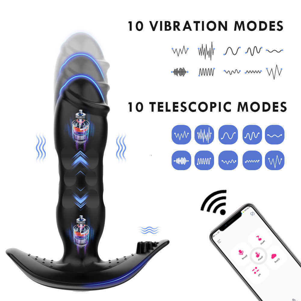 Vibromasseur télescopique pour hommes et femmes, contrôle par application Bluetooth, godemichet Anal, masseur de Prostate, gode vaginal pour femmes Gays