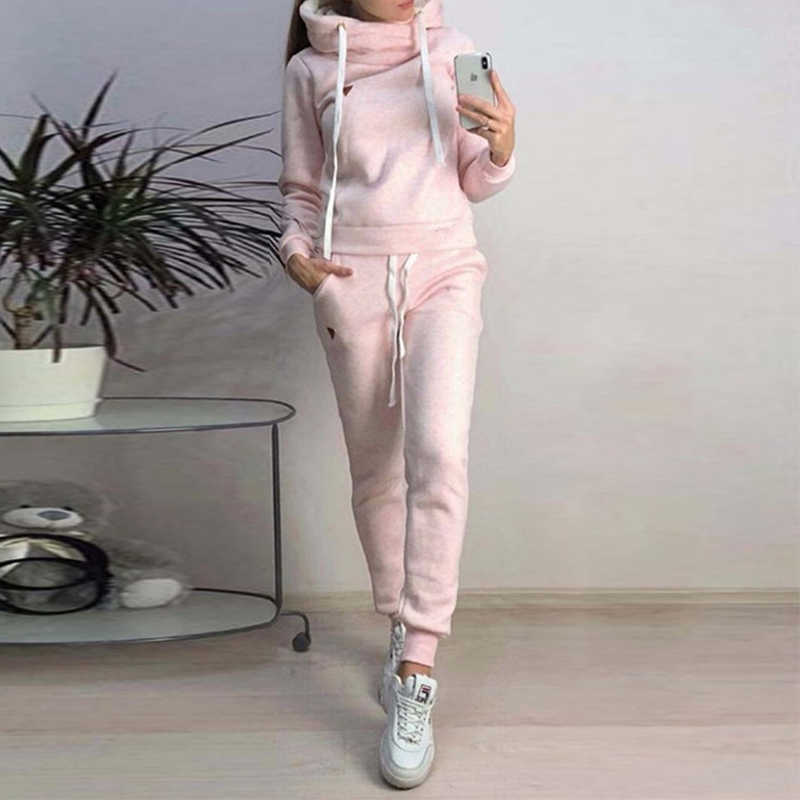 Tracksuits 2021 Kış Kadın Track Sıcak Uzun Kollu Drstring Hoodie Sıradan Sweatshirt Üst Pantolon Jogging Seti #W P230531