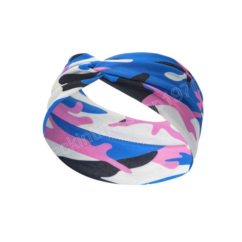 Camouflage Print Women Headband Knot Bow Style Stretch Bandana Make Up Copricapo Yoga Sport Ampia fascia capelli Accessori capelli