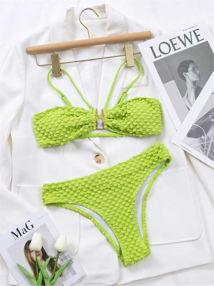 2023 yeni katı yüksek bel tanga bikini seti iki parçalı mayo Brezilyalı kadın plaj takım elbise p230530