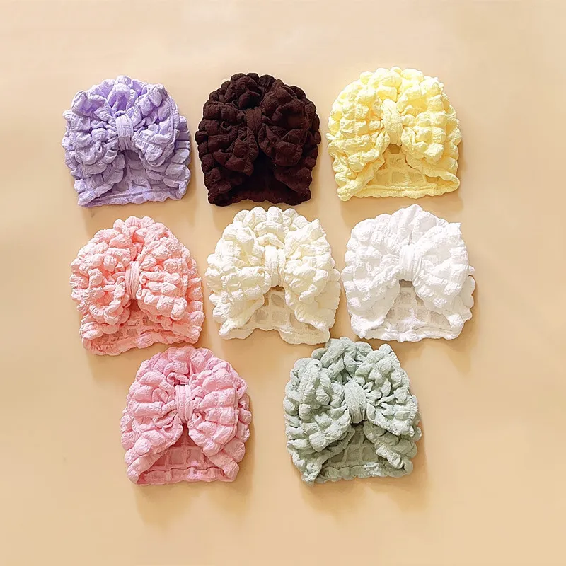 Nouveau printemps été infantile bébé bulle grand nœud pulls chapeau enfants filles pop-corn indien Turban casquettes couleur unie chapeaux